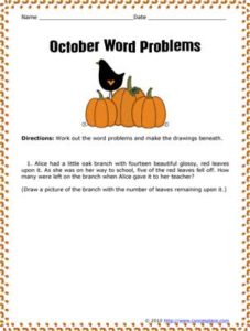 October Math Word Problems For 2nd Grade