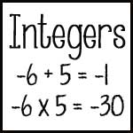 Integers Chart or Bookmark