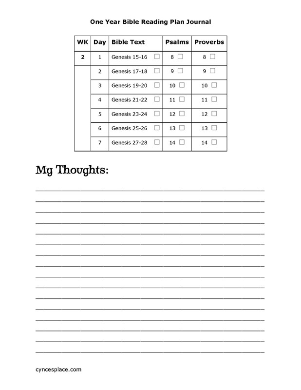 One Year Bible Reading Plan Journal Page